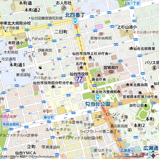 仙台市役所付近の地図